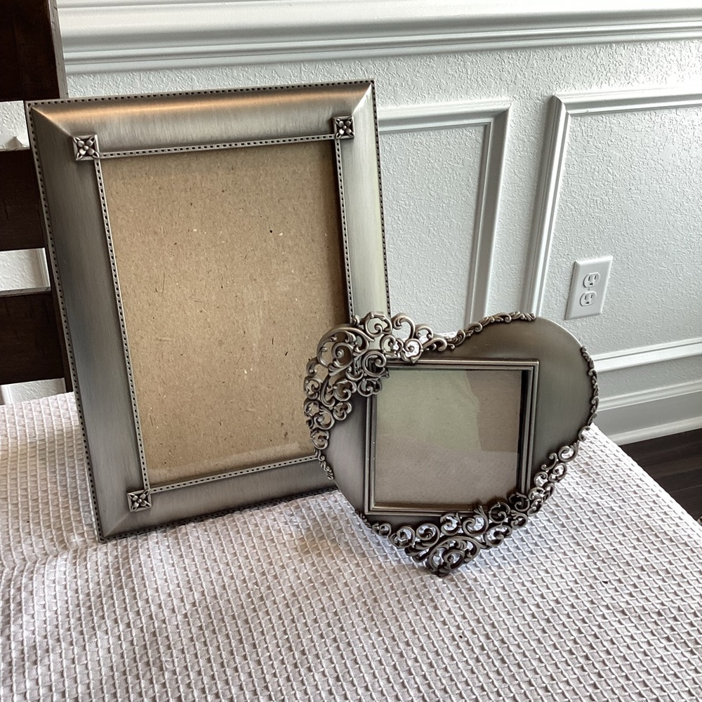 Set of Silver Frames Heart Rectangle